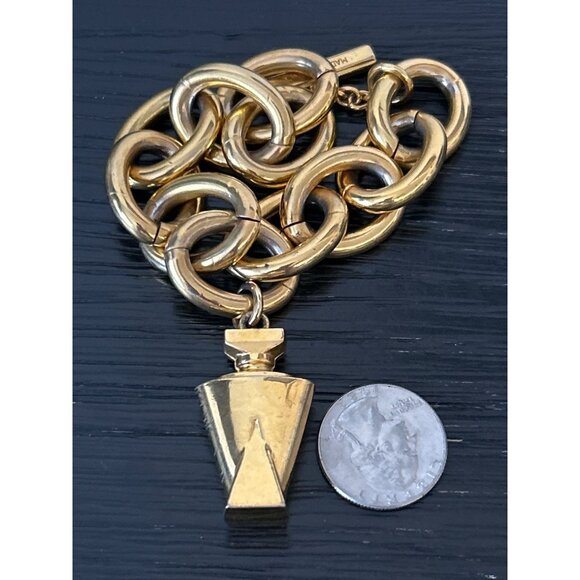 Guerlain Paris Chunky Chain Bracelet W Perfume Bottle Charm Made in France Heavy - Picture 6 of 10
